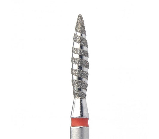 “Tornado Liepsnelė”  Deimantinis frezos antgaliukas, (raudona spalva) 2.5mm